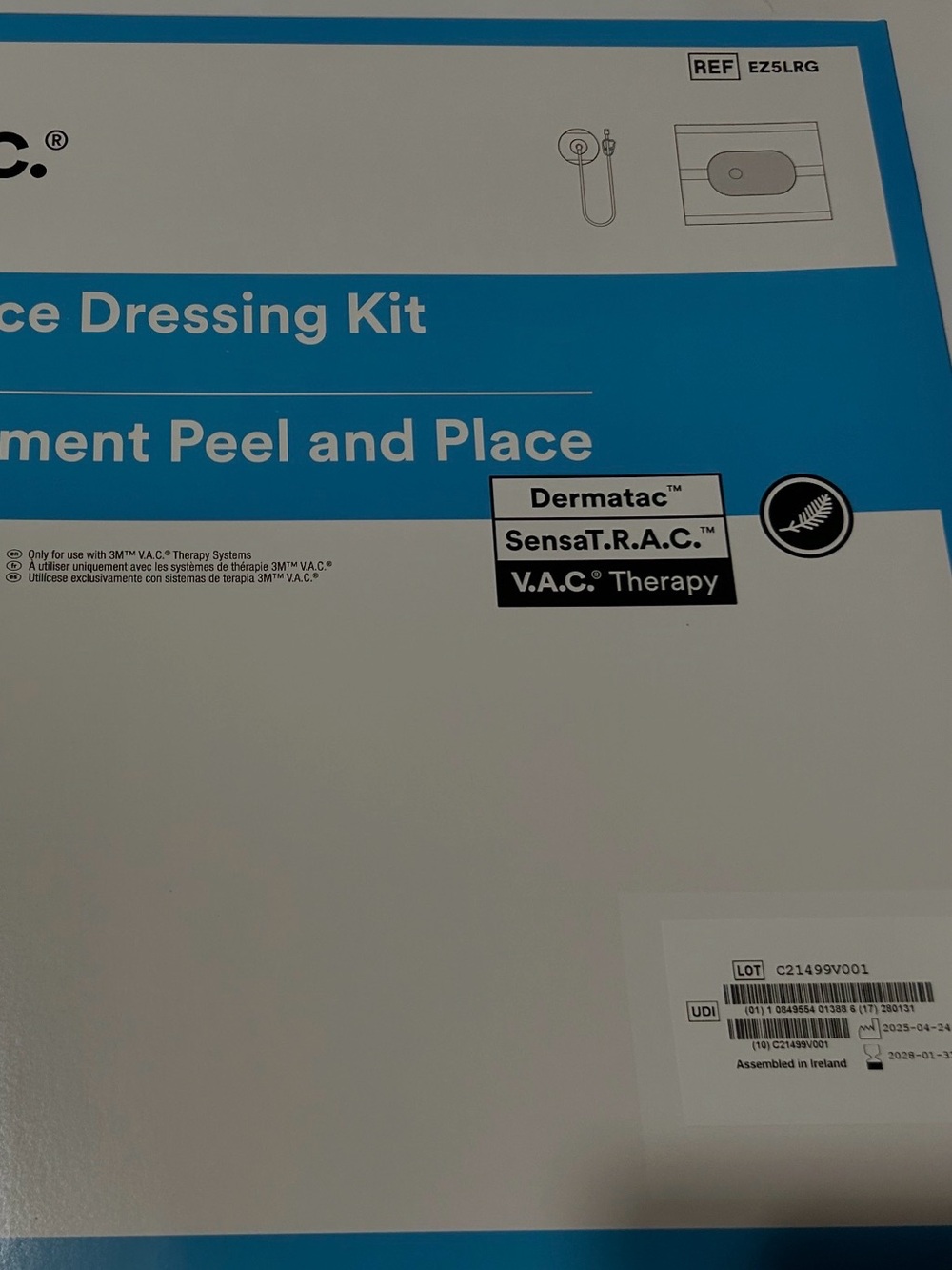 (4) 3M™ V.A.C.® Peel and Place Dressing Kit, Large 4pcs EZ5LRG 2028